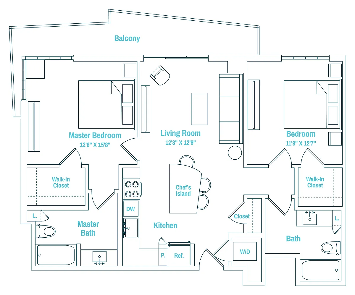 Floor plan 2 Bedroom, 2 Bathroom