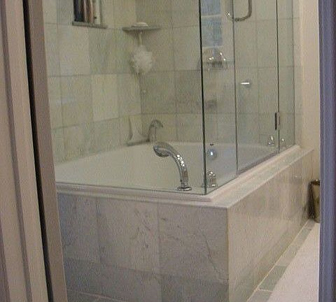 master bath-marble shower, floor, counter