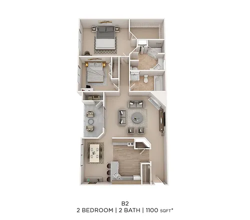Floor plan Two Bed Two Bath 1100 Sqft