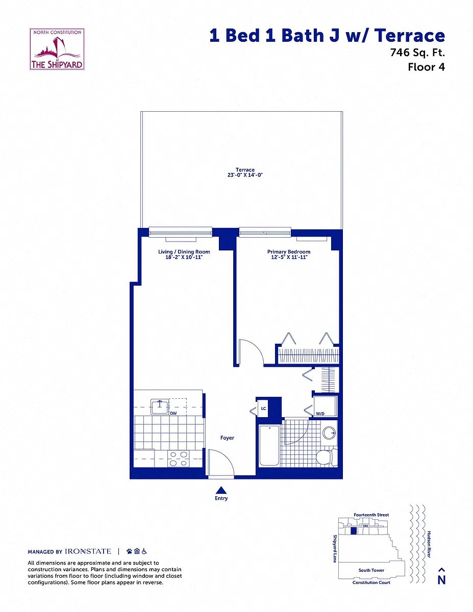 Floor plan 1 Bed 1 Bath J with Terrace