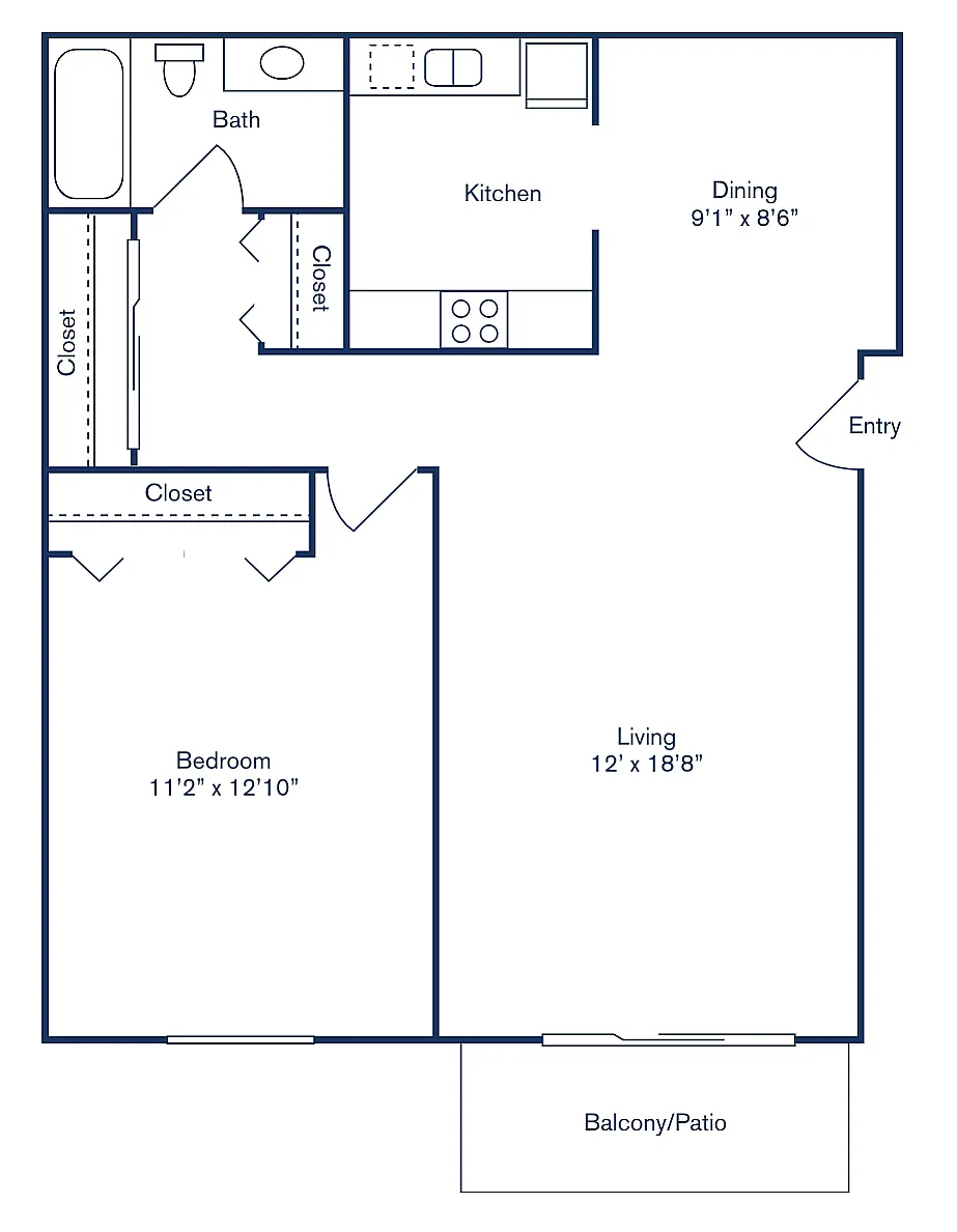 Floor plan 1 Bedroom, 1 Bath - Floor Plan A