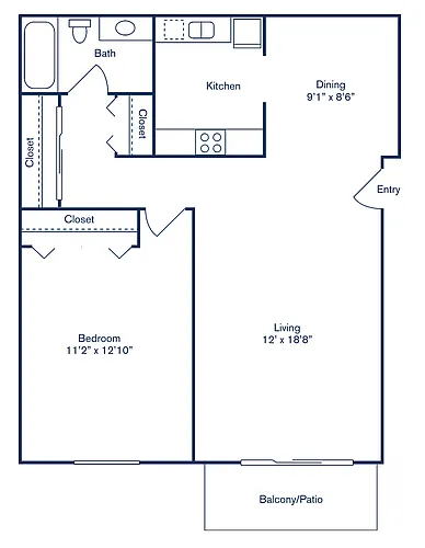 Floor plan 1 Bedroom, 1 Bath - Floor Plan A