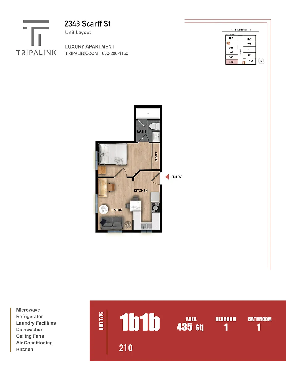Floor plan 1 Bed 1 Bath - 435 sqft