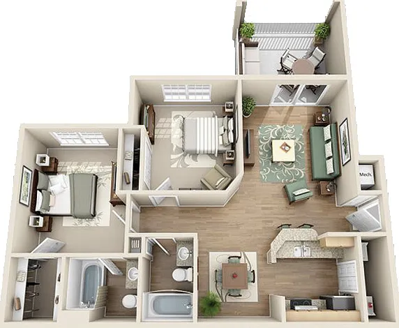 Plantation Park - The NoDa W/Patio - 2 Beds - 2 Baths - 923 Sq. ft.
