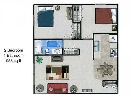Floor plan Two Bedroom /One Bath