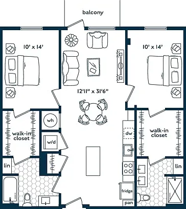 Two Bedroom Two Bath (1073 SF) Two Bedroom Two Bath (1073 SF)