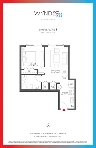 Floor plan W28 - 1BR 1BA (571 SF)