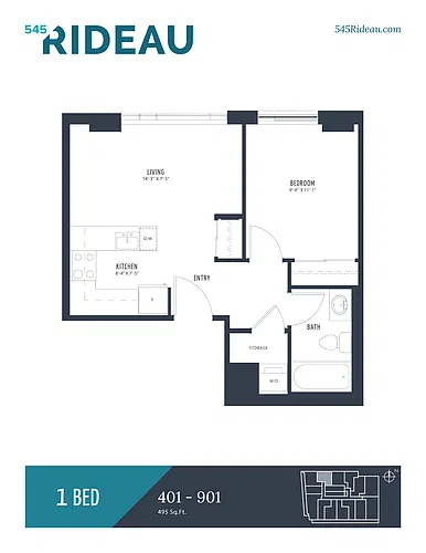 Floor plan 401-901 - 1 Bedroom