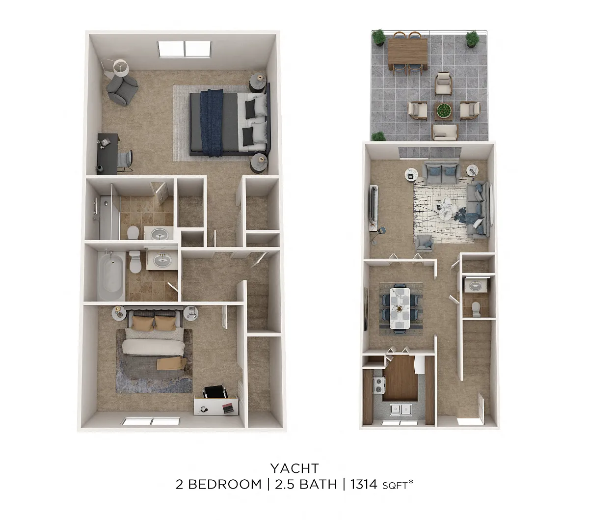 Floor plan Two Bedroom 2.5 Bath