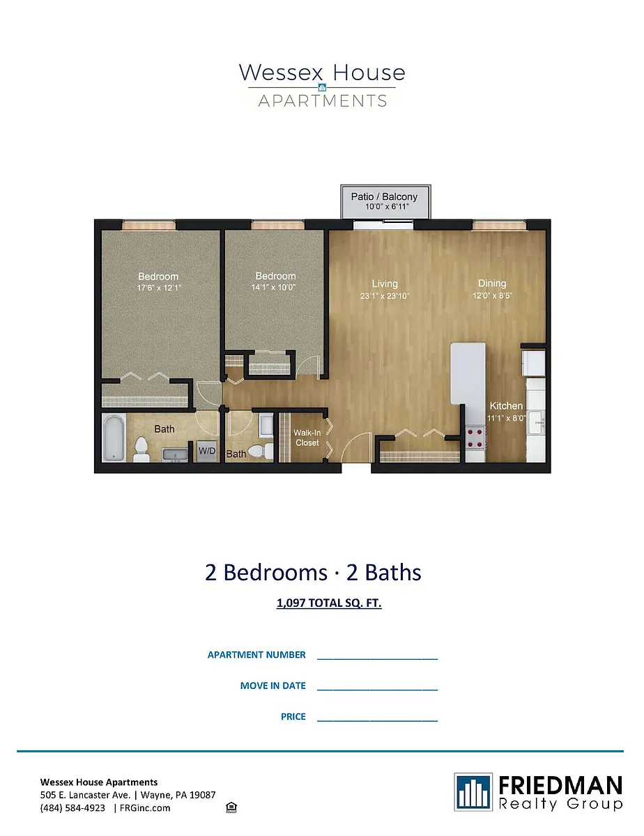 Floor plan 2 Bed x 1.5 Bath