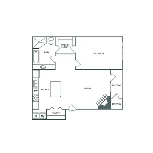 Floor plan One Bedroom One Bath (700 SF)