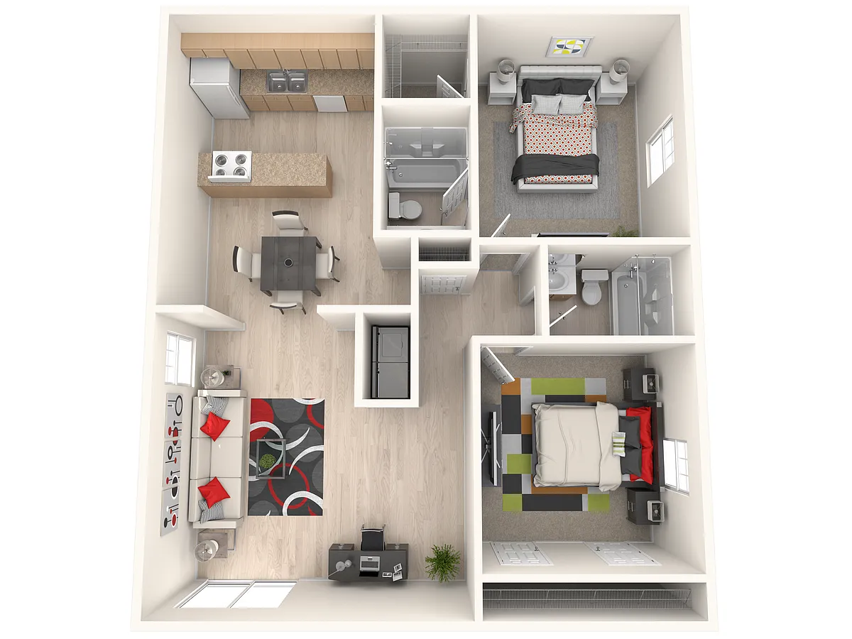 Floor plan 2 Bed, 2 Bath
