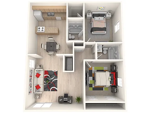 Floor plan 2 Bed, 2 Bath