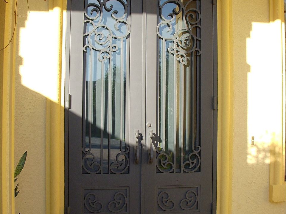 Custom iron double front doors