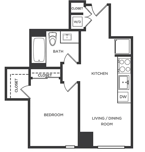 Floor plan 1 Bed/1 Bath-R