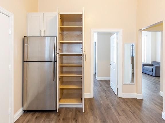 Kitchen with pantry cabinet.