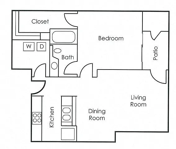 Floor plan 1BD x 1BA Large Renovated