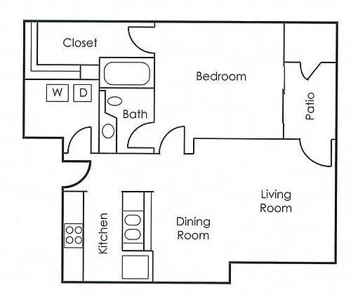 Floor plan 1BD x 1BA Large Renovated