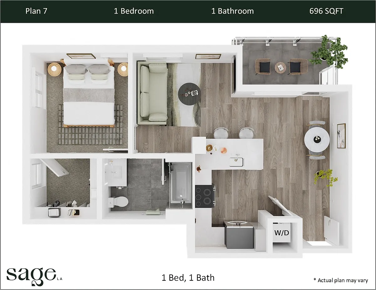 Floor plan 1 Bedroom, 1 Bath Plan 7