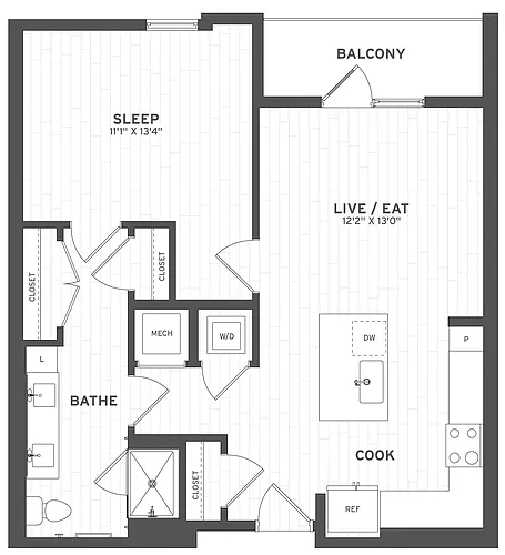 Floor plan 1 Bed/1 Bath-A7
