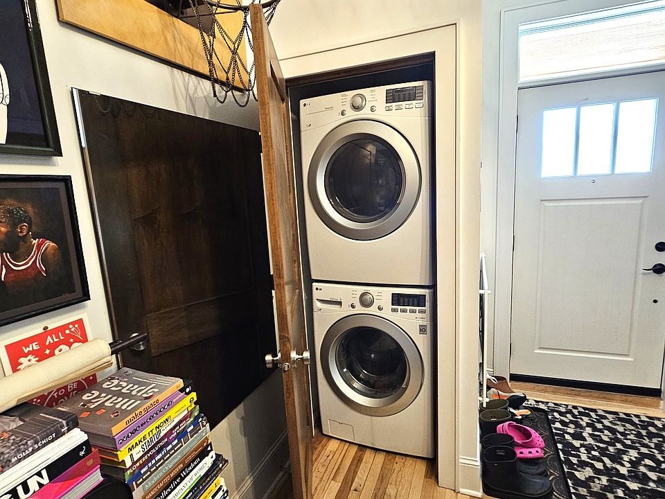 Stacked laundry units.