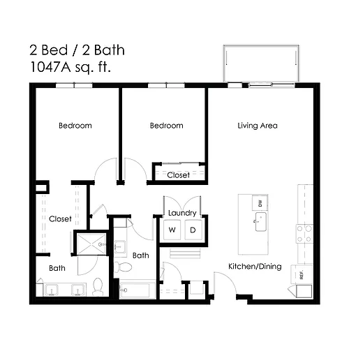 Floor plan 2 Bed / 2 Bath 1047 sq ft 2A