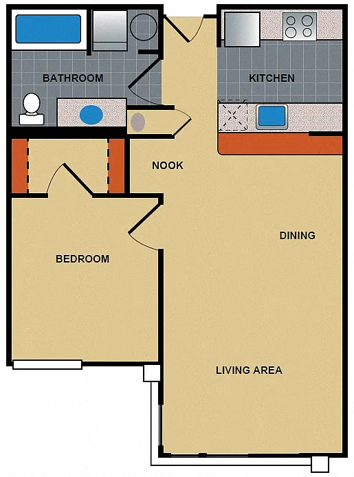 Floor plan Ellipse 1 Bedroom + Nook + Walk-In Closet