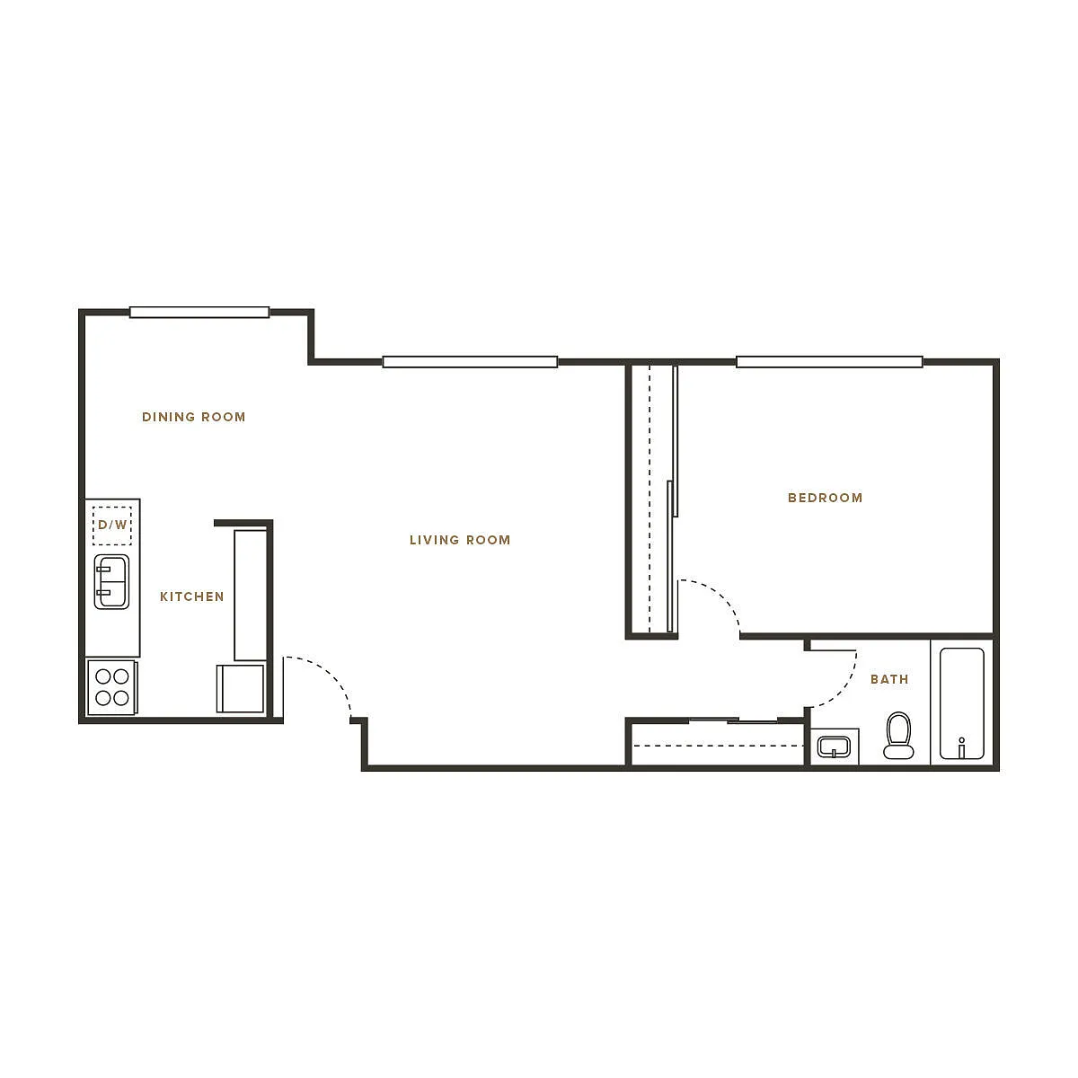 Floor plan 1 Bedroom, 1 Bath D - 1100 Lincoln Ave