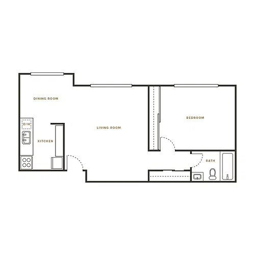 Floor plan 1 Bedroom, 1 Bath D - 1100 Lincoln Ave