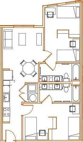 B3 Floor Plan - 2 Bedroom, 2 Bath | 4 Residents B3 Floor Plan - 2 Bedroom, 2 Bath | 4 Residents