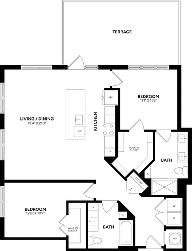 Floor plan 2 Bed/ 2 Bath-C15