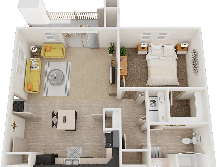 1 Bed 1 Bath Downstairs Floorplan Diagram