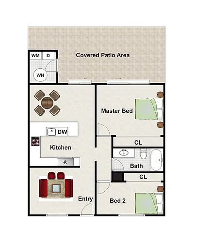 Floor plan 2 Bed 1 Bath