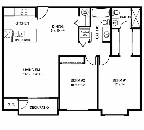 Floor plan 2 Bed, 1.5 Bath
