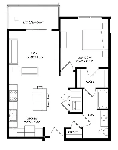Floor plan 1 Bedroom A3 SIM