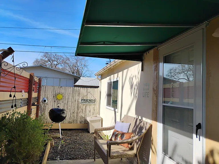 Covered patio off the front door