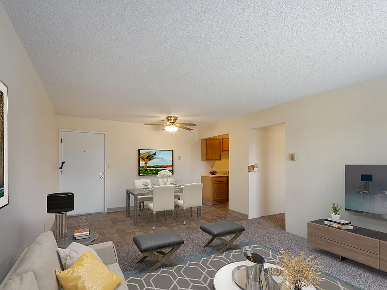 Staged living room and dining room
