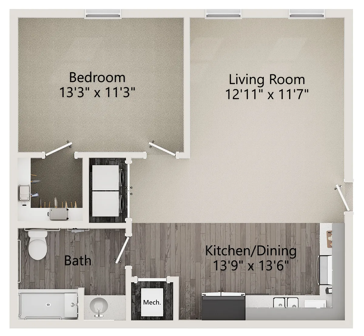 Floor plan H1 - One Bedroom ADA accessible