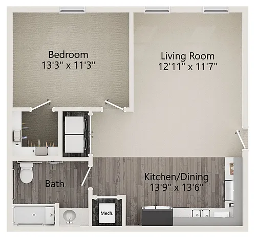 Floor plan H1 - One Bedroom ADA accessible