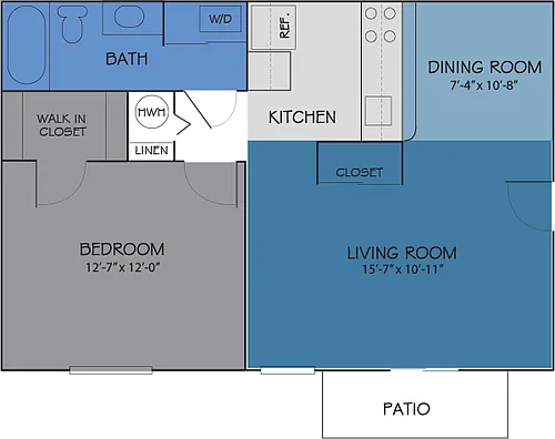 Floor plan 1 BD 1 BA BreakBar Balcony