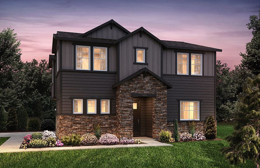 The Eldora shown in Elevation A is designed with classic shake siding and stylish stone accents.