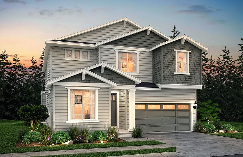 The Lakeview, a single family, two-story home with a two-car garage shown in Exterior Home Design B.