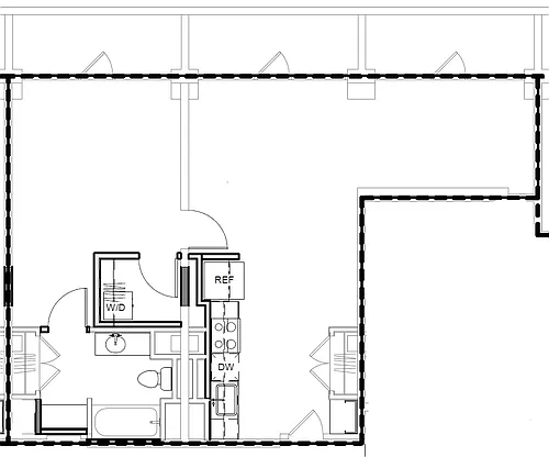Floor plan West 7th | 1 Bedroom + Den, 1 Bathroom | Penthouse