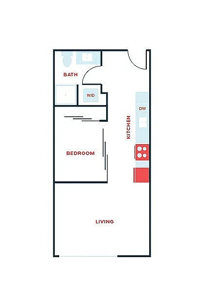 Floor plan Open 1 Bed, 1 Bath - Apt A