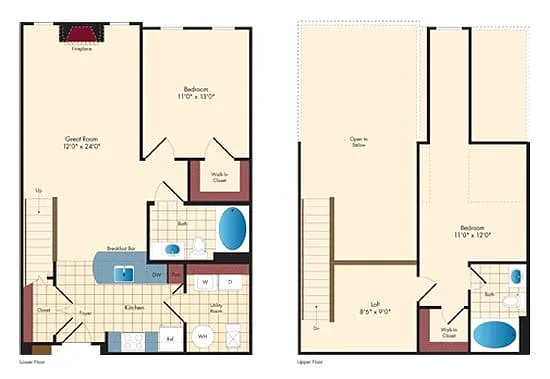 Floor plan 2 Bed/2 Bath Two Story