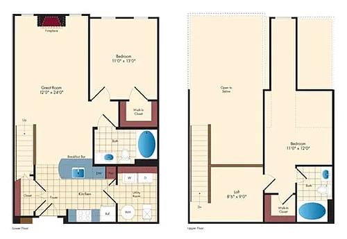 Floor plan 2 Bed/2 Bath Two Story