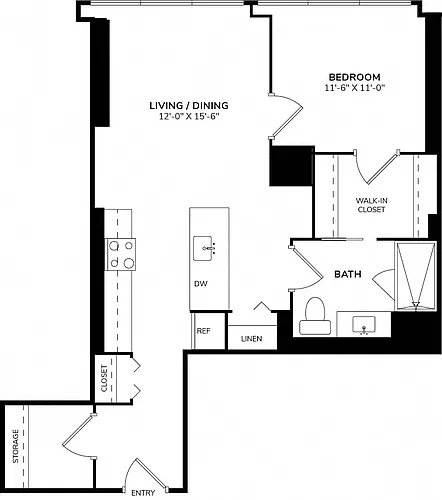 Floor plan One Bedroom 14A
