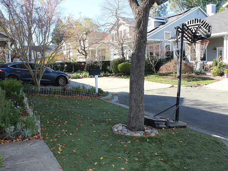 Artificial lawn in the front