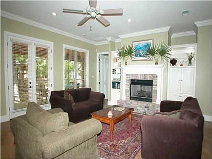 The living room is open to the kitchen