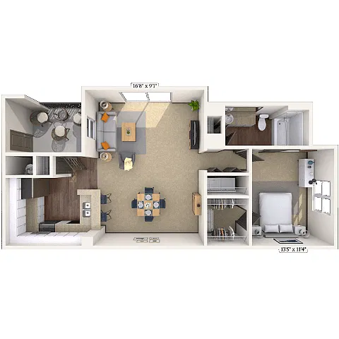 Floor plan Traditional 1x1 833 SF